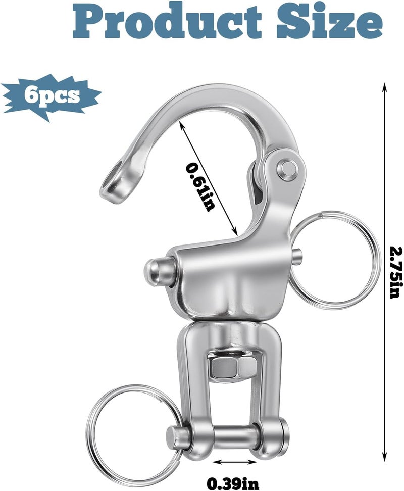 DOPENSPI 6 Pack Snap Shackle Sailing Halyard, 316 Stainless Steel Clevis Swivel Jaw Swivel Shackle Quick Release Snap Hook Snap Shackle for Sailboat Spinnaker Halyard Diving - Image 3